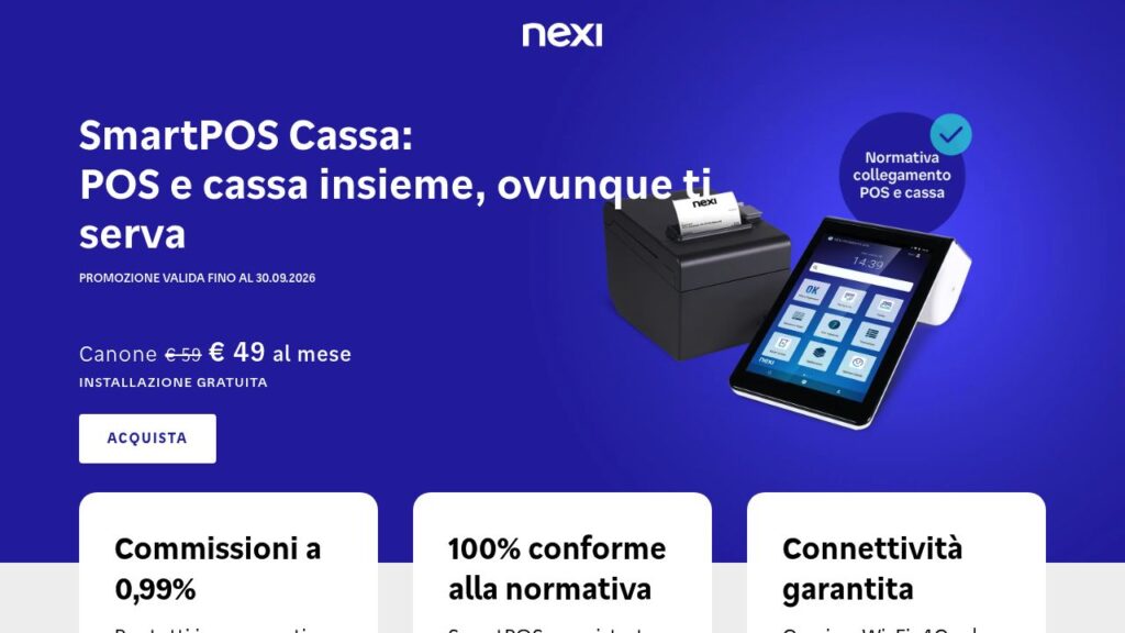 Schermata del sito di Nexi SmartPOS Cassa