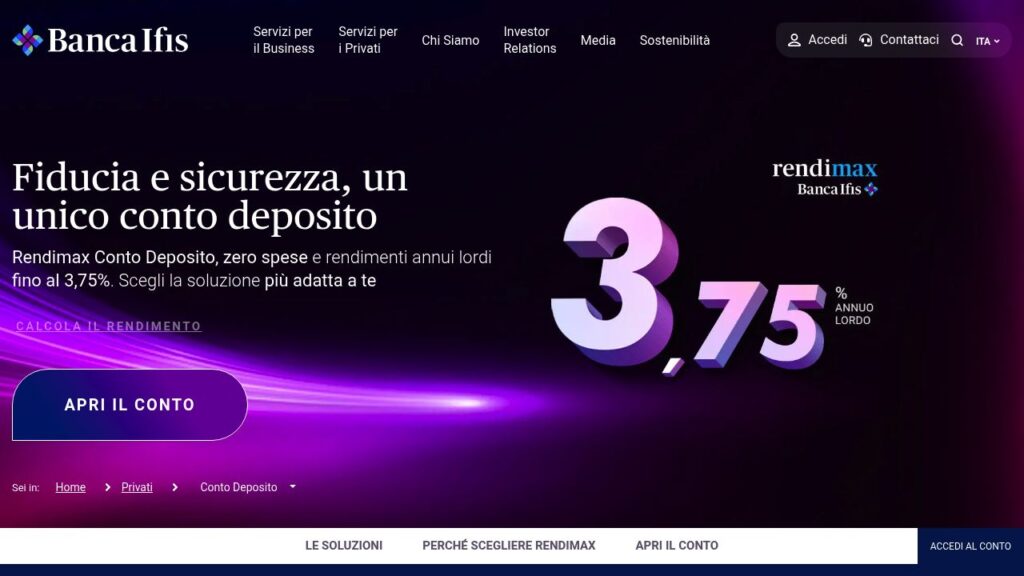 Schermata del sito di Rendimax