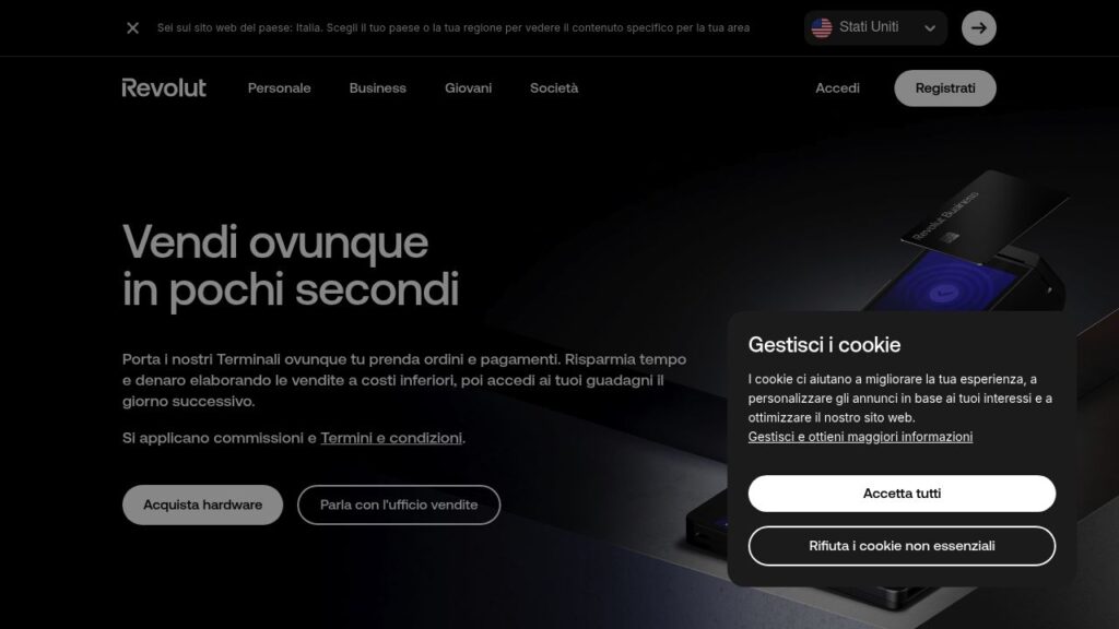 Schermata del sito di Revolut Terminal