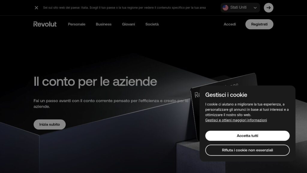 Schermata del sito di Revolut Business Scale
