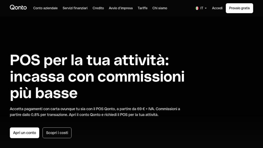 Schermata del sito di Qonto POS Pro