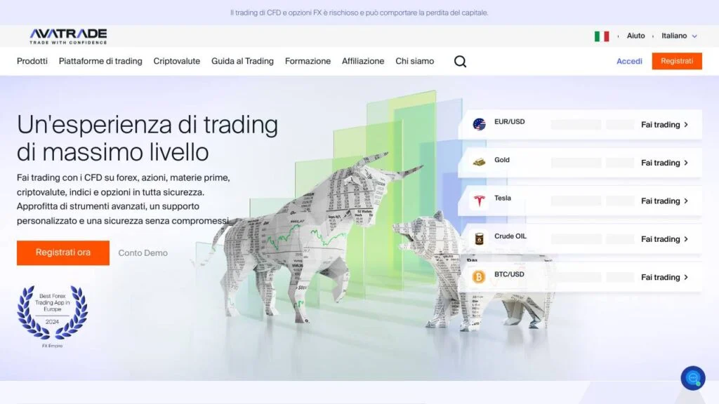 Schermata del sito di AvaTrade