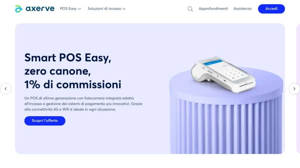 Schermata del sito di Axerve Easy POS Canone