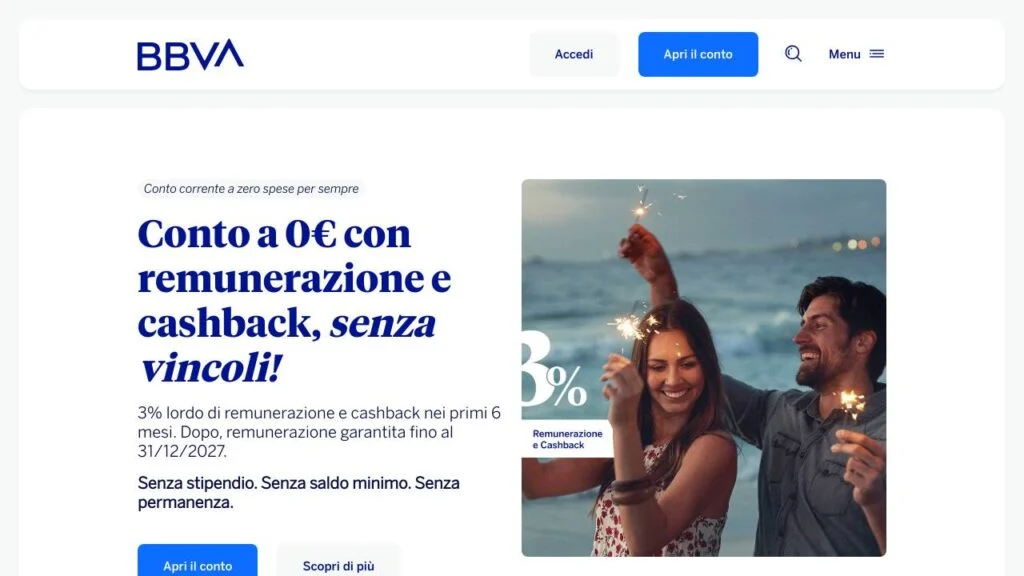 Schermata del sito di Conto BBVA