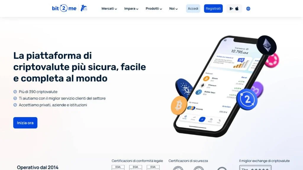 Schermata del sito di Bit2Me