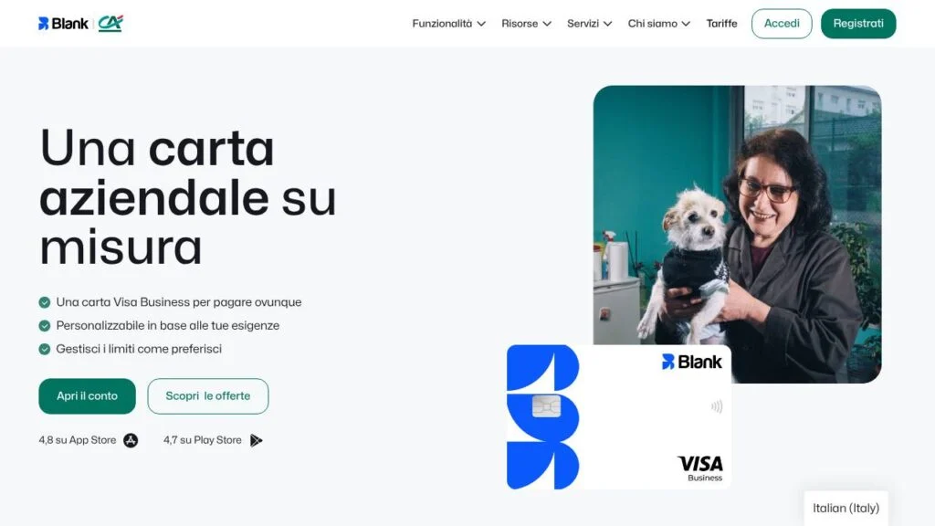Schermata del sito di Blank Bianca