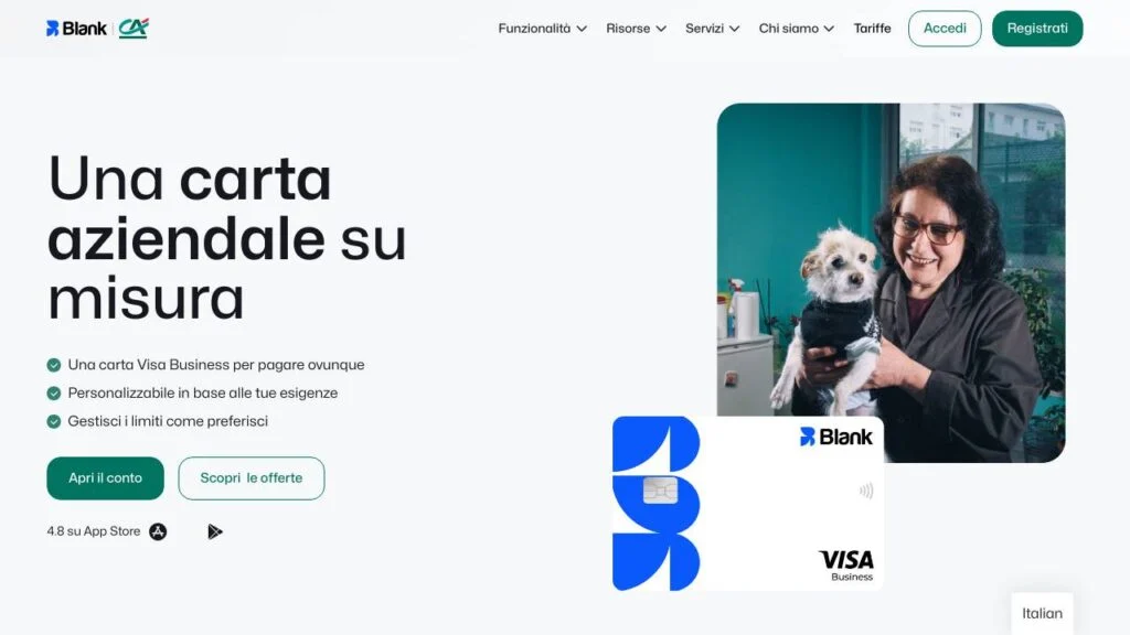Schermata del sito di Blank Nera