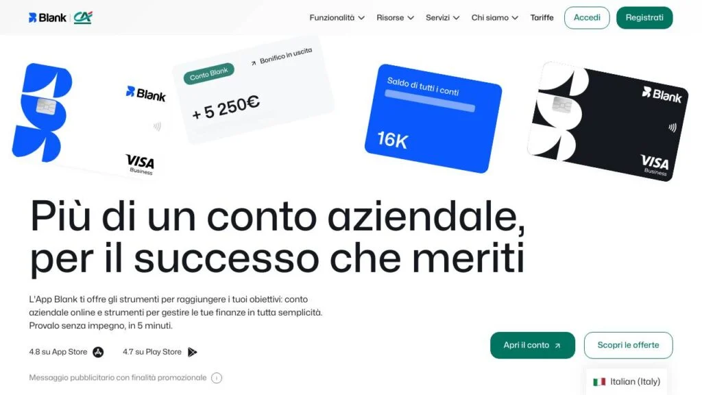 Schermata del sito di Blank Essenziale