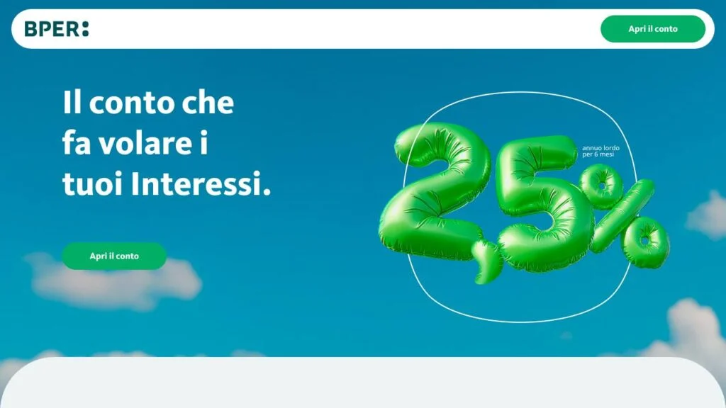 Schermata del sito di Conto deposito BPER