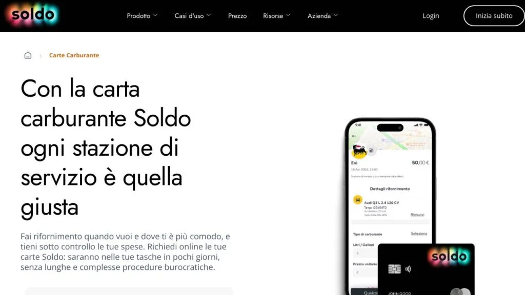 Schermata del sito di Soldo Carburante