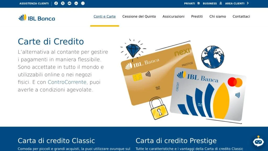 Schermata del sito di Carta Classic IBL Banca