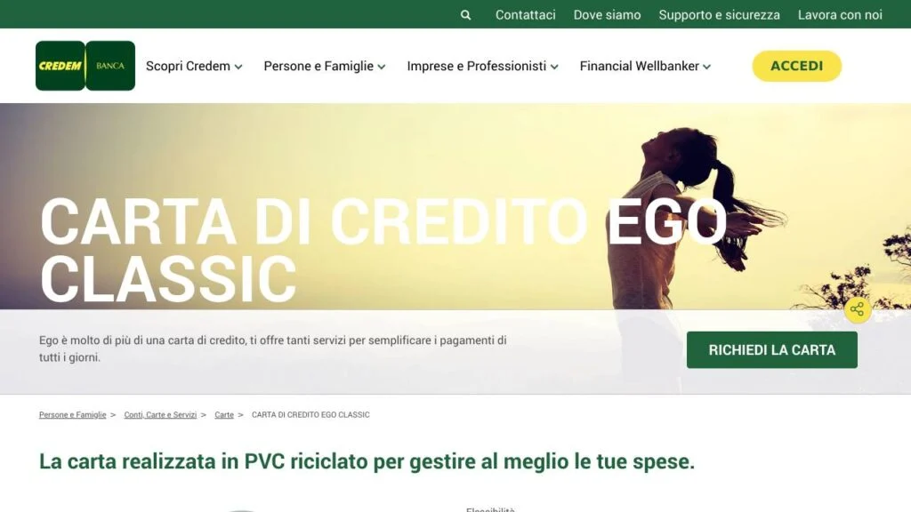Schermata del sito di Ego Classic Credem