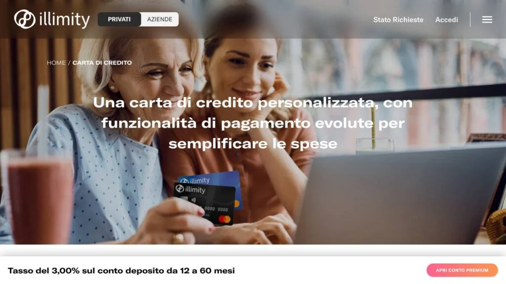 Schermata del sito di Carta di Credito illimity Bank