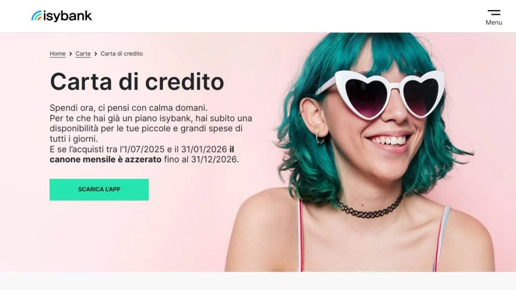 Schermata del sito di Carta di credito isybank