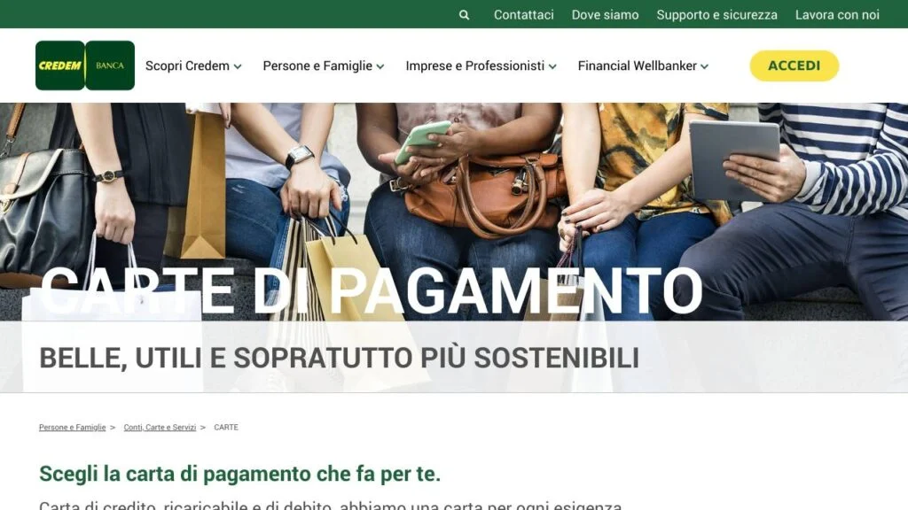 Schermata del sito di Credem Debit