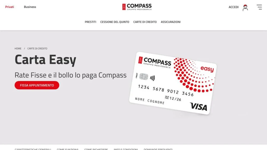 Schermata del sito di Carta Easy Compass
