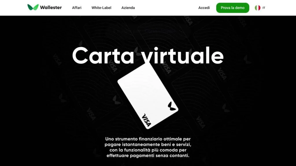 Schermata del sito di Carta Virtuale Wallester