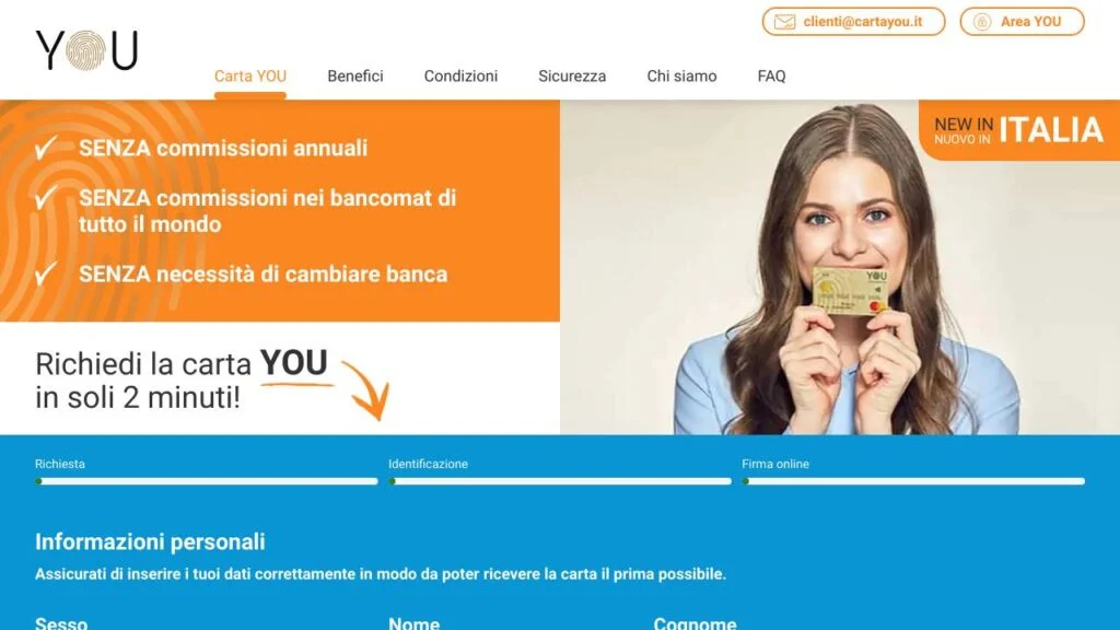 Schermata del sito di Carta You