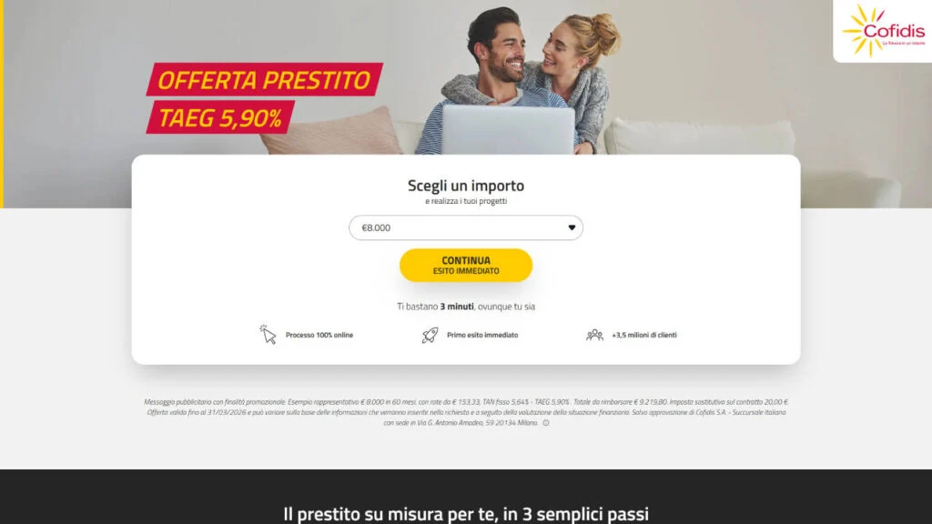 Schermata del sito di Cofidis