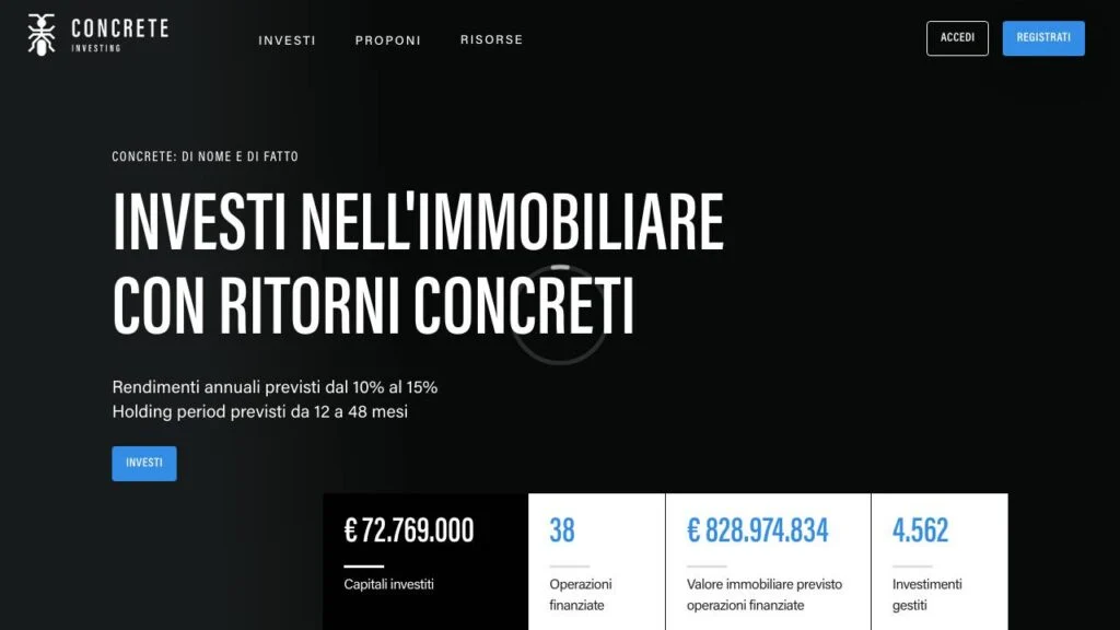 Schermata del sito di Concrete