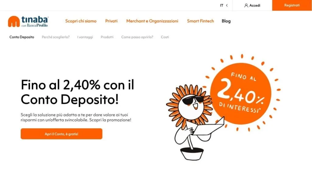 Schermata del sito di Conto Deposito Banca Profilo