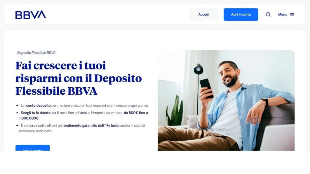 Schermata del sito di Conto deposito BBVA