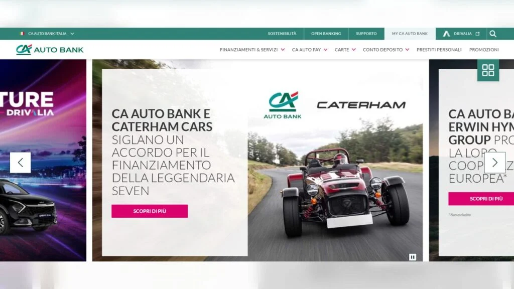 Schermata del sito di Conto deposito CA Autobank