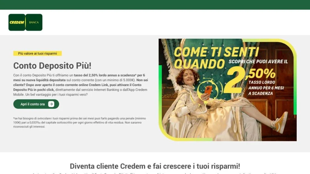 Schermata del sito di Conto Deposito Credem