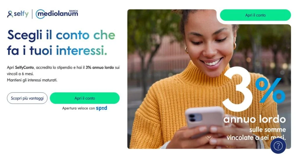 Schermata del sito di Conto Deposito SelfyConto