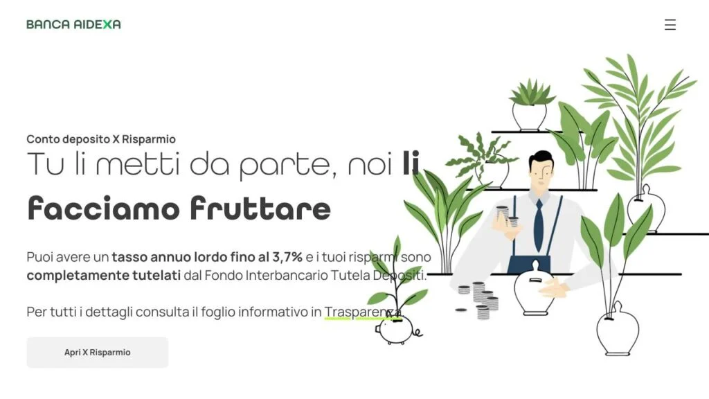 Schermata del sito di Conto Deposito X Risparmio