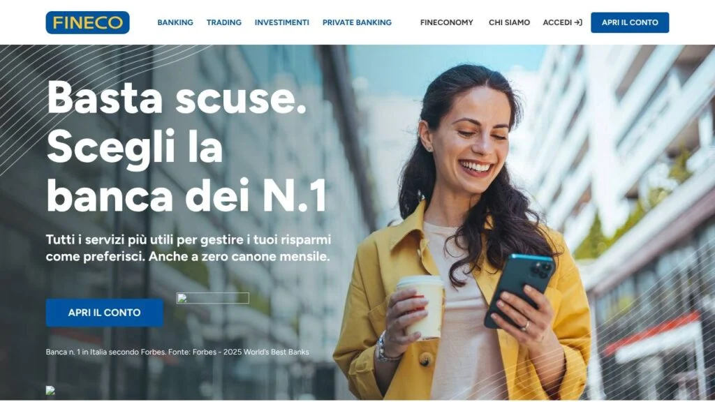 Schermata del sito di Conto Fineco Classic