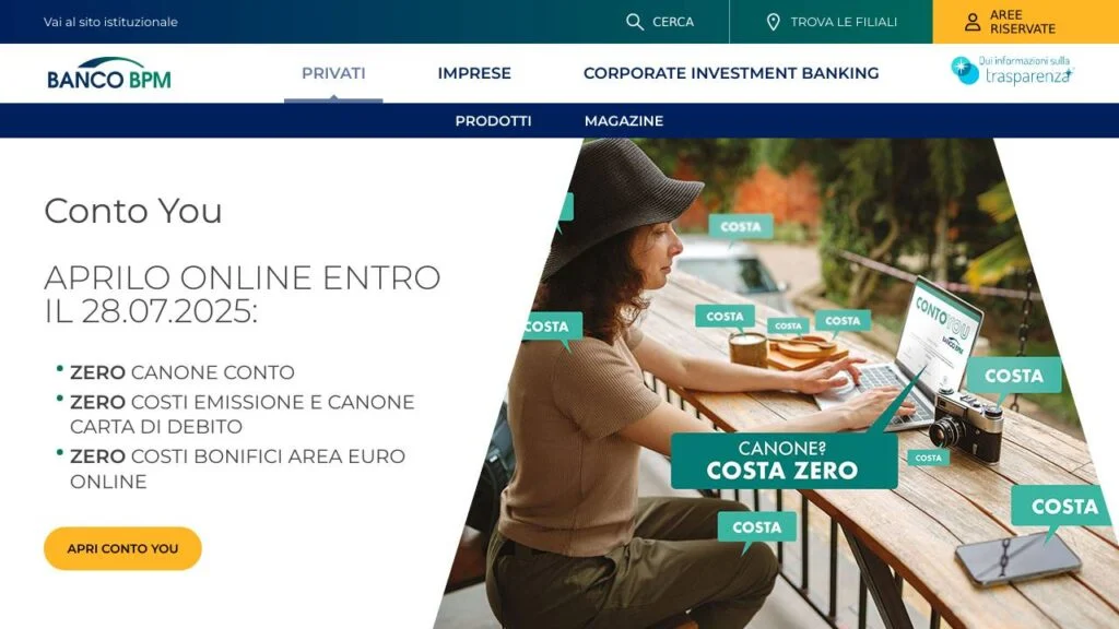 Schermata del sito di Conto You