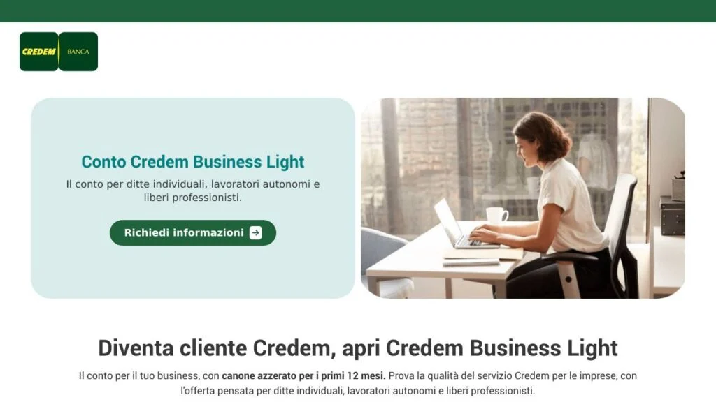 Schermata del sito di Credem Business Light