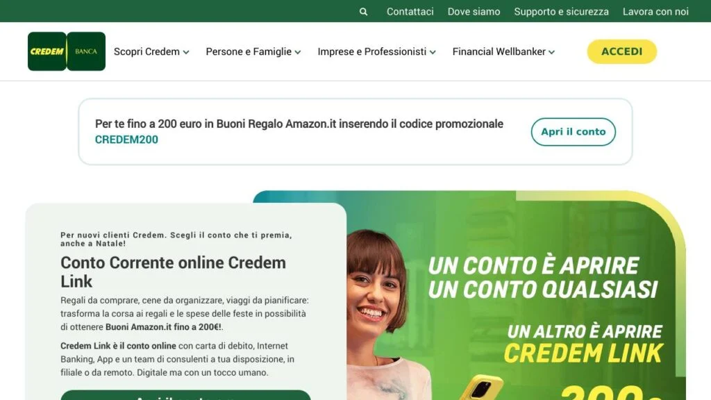 Schermata del sito di Credem Link