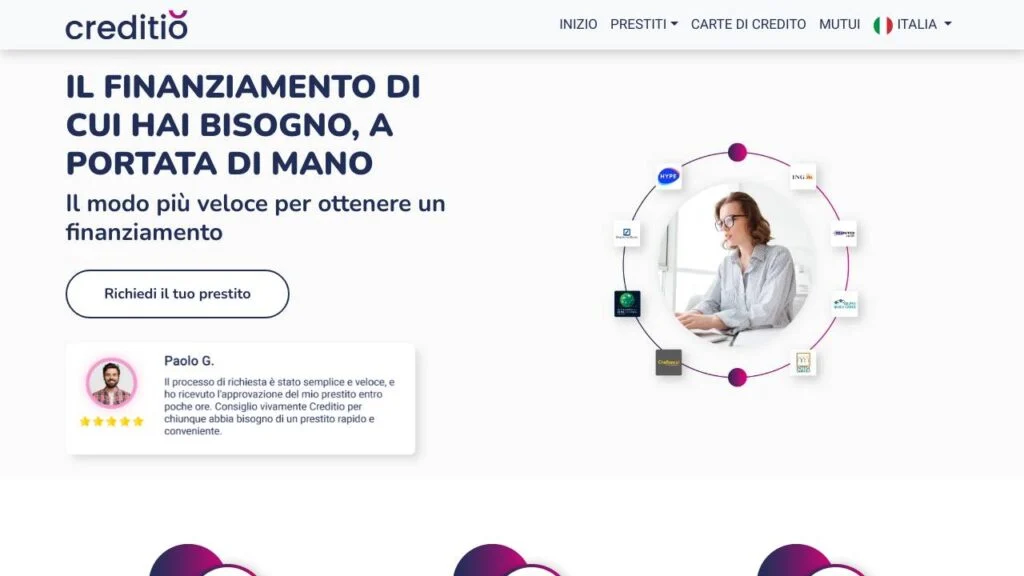 Schermata del sito di Creditio