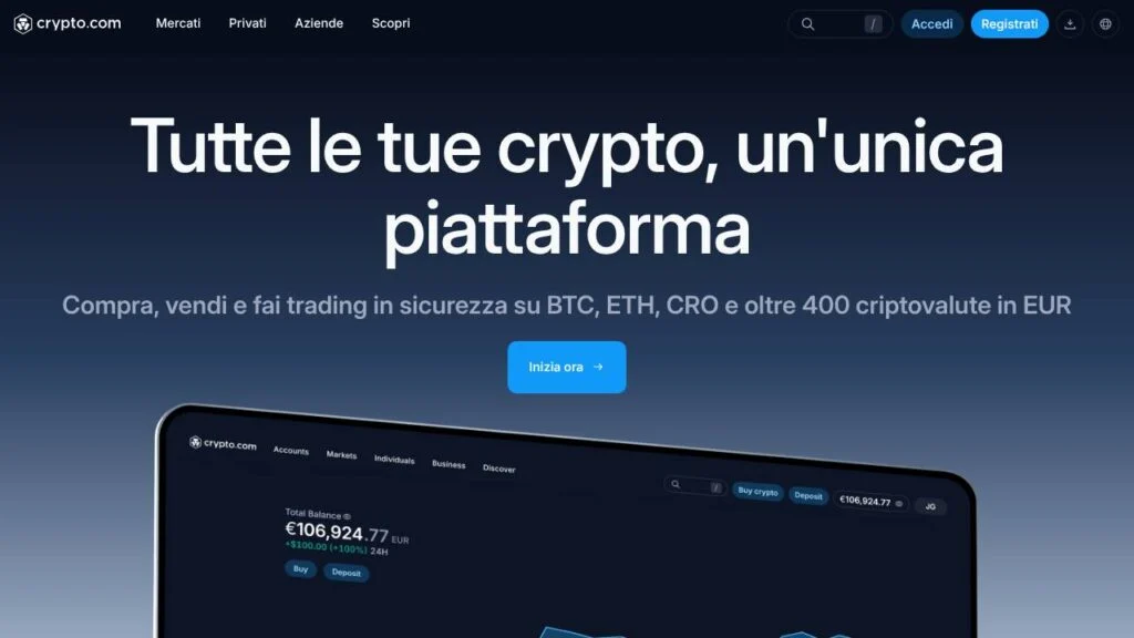 Schermata del sito di Crypto.com