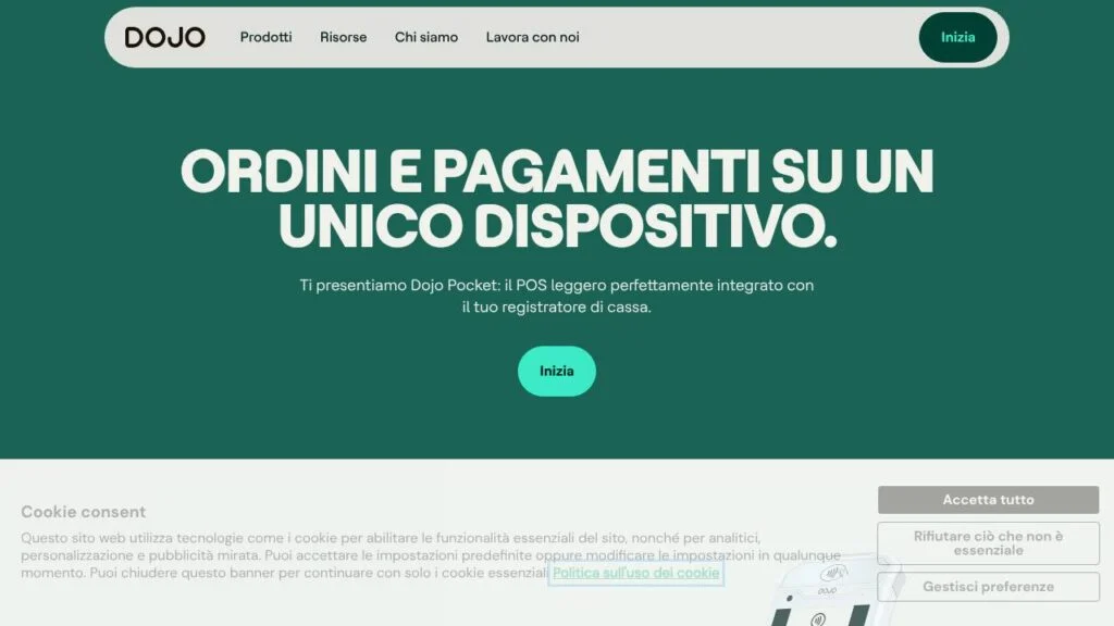 Schermata del sito di POS Dojo Pocket