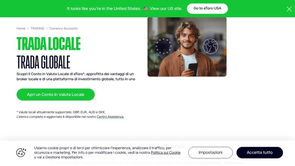 Schermata del sito di eToro Money