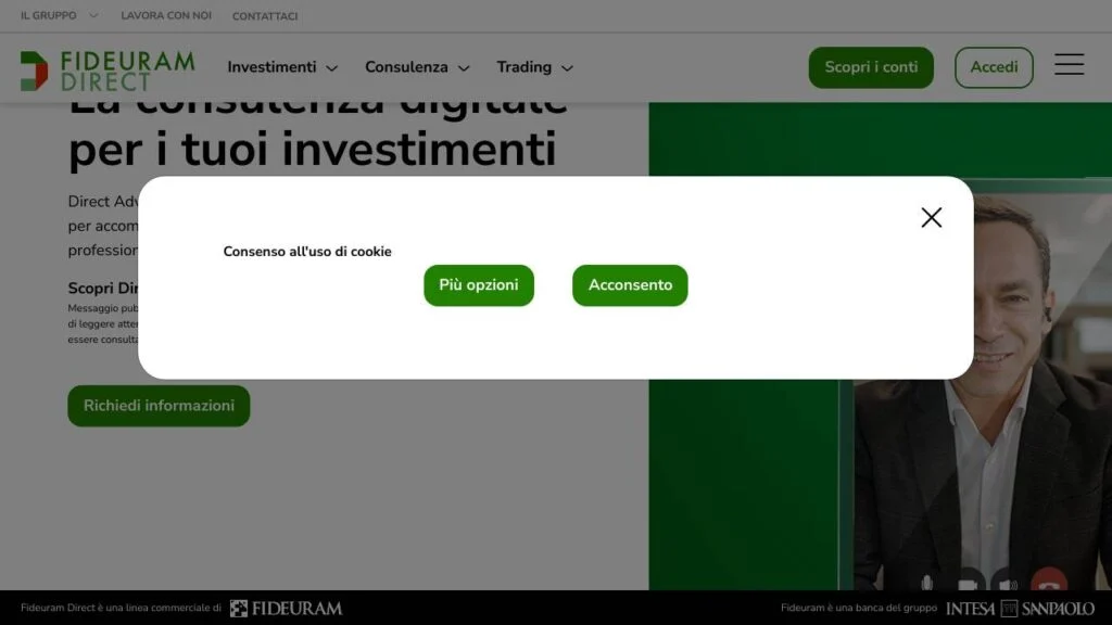 Schermata del sito di Fideuram Cash Deposit