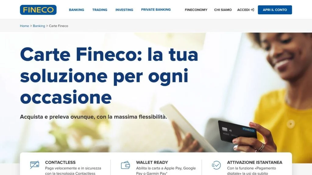 Schermata del sito di Fineco Debit