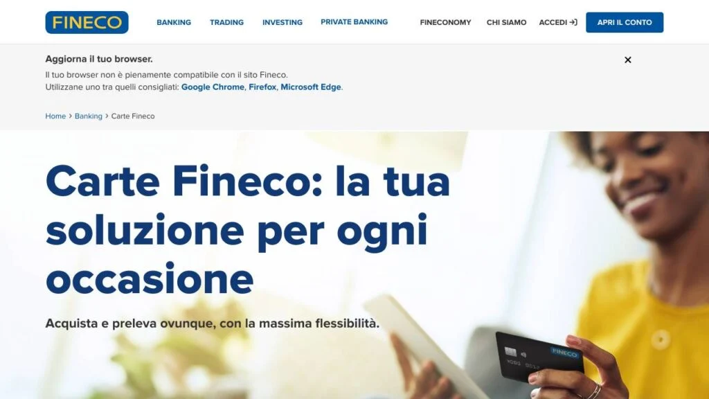 Schermata del sito di Fineco Gold World