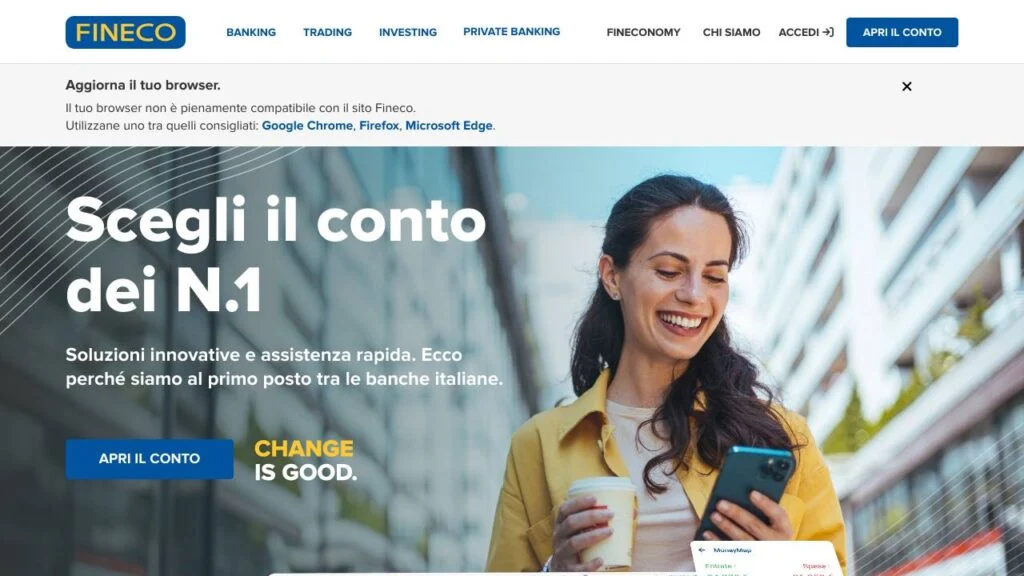 Schermata del sito di Conto Fineco One