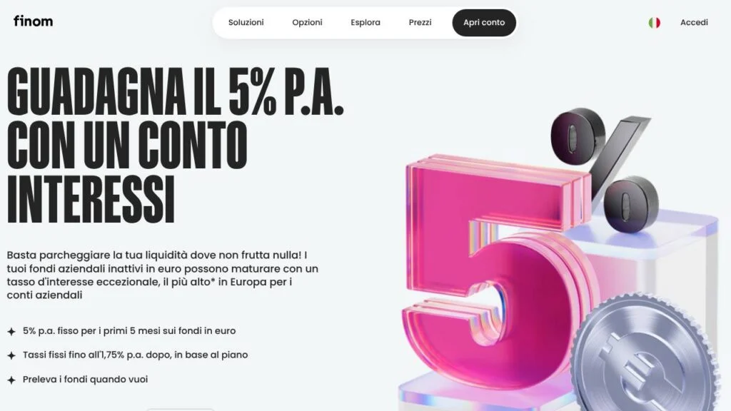 Schermata del sito di Finom Conto Interessi