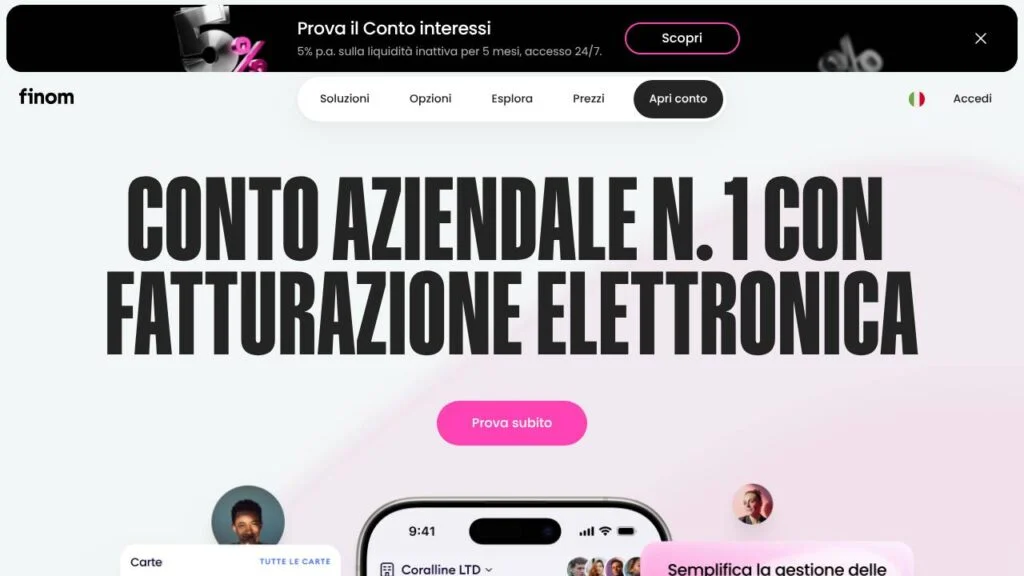 Schermata del sito di Finom Grow