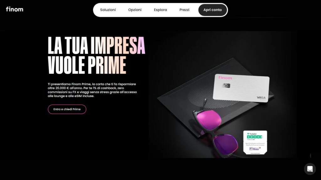 Schermata del sito di Finom Prime