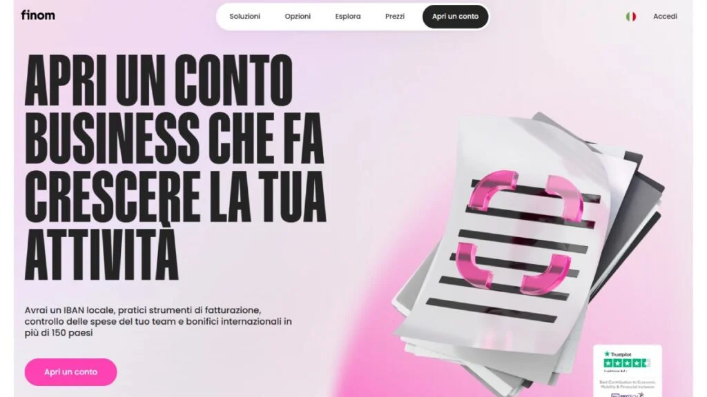 Schermata del sito di Finom Pro