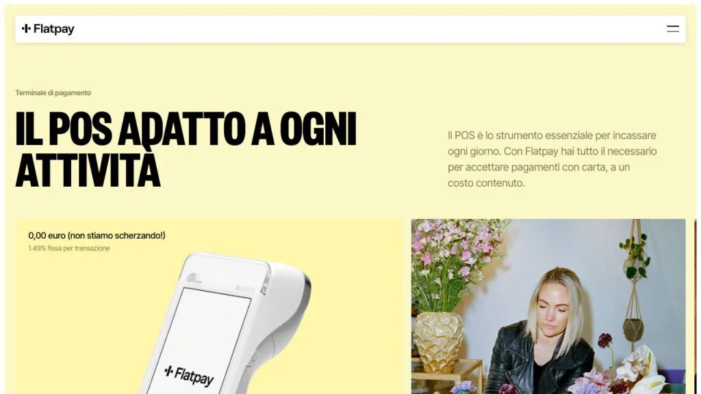 Schermata del sito di Flatpay POS