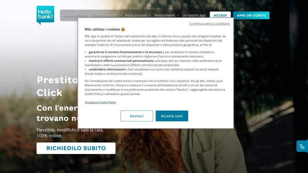 Schermata del sito di Hello Bank!