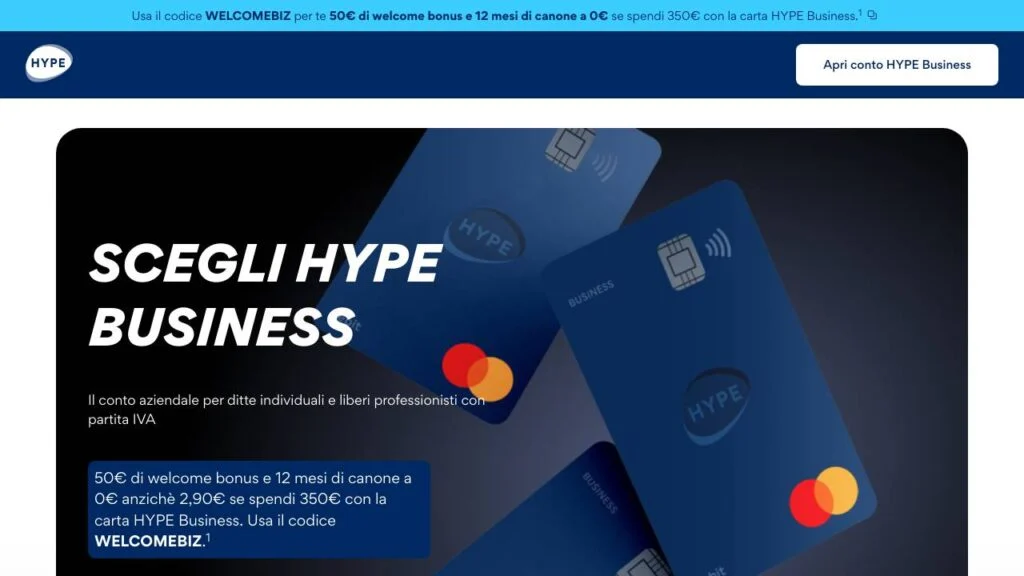 Schermata del sito di HYPE Business