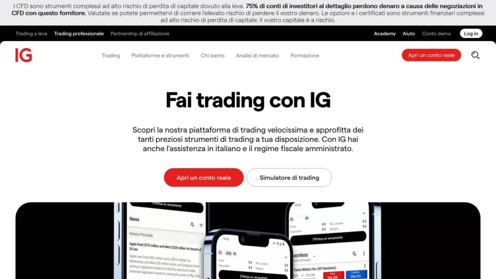 Schermata del sito di IG